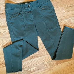 Ann Taylor Loft Jeans Olive Green Zip Front Pockets Raw Frayed Hem - Siz…